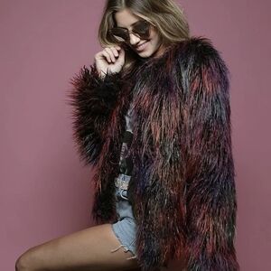 Spirithoods Midnight Alpaca Multicolor Faux Fur Bomber Jacket NWT